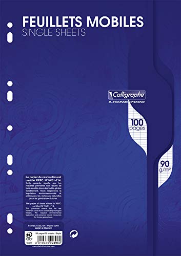 Clairefontaine 2396C - Packung mit 50 Ringbucheinlagen Calligraphe DIN A4 21x29,7 cm, 90g, französische Lineatur, 1 Pack von Calligraphe