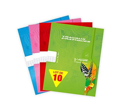 Clairefontaine 2573C - Packung mit 10 Heften Calligraphe geheftet, 17 x 22 cm, französische Lineatur 70g & blanko 90g, 32 Blatt, farbig sortiert, 1 Pack von Clairefontaine