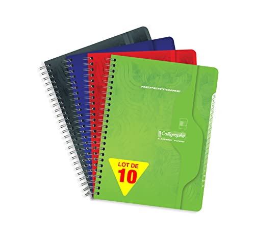 Clairefontaine 257C - Packung mit 10 Vokabelheften Calligraphe, mit Spiralbindung, 17x22 cm, 90 Blatt kariert, 70g, farbig sortiert, 1 Pack von Calligraphe