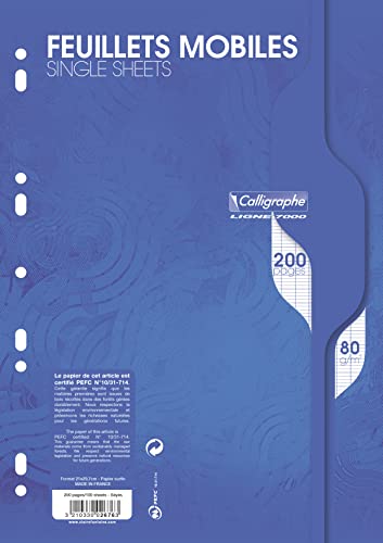 Clairefontaine 2676C - Packung mit 100 Blatt Ringbucheinlagen Calligraphe, DIN A4 21x29,7 cm, französische Lineatur, 80g, gelocht, Weiß, 1 Pack von Calligraphe