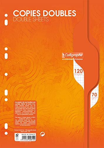 Clairefontaine 5614C - Packung à 60 Blatt Kanzleibögen Calligraphe, DIN A4 21x29,7 cm, 70g, kariert, gelocht, 1 Pack von Calligraphe