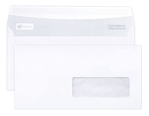 Clairefontaine 693C - Karton mit 500 Umschlägen Calligraphe DL-110x220mm -selbstklebend, 80g, mit Sichtfenster 35x100 (20/20), Weiß, 1 Karton von Calligraphe