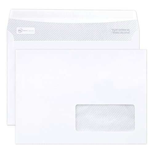 Clairefontaine 698C - Karton mit 500 Umschlägen Calligraphe C5-162x229mm, selbstklebend, 80g, mit Sichtfenster 45x100 (20/20), Weiß, 1 Karton von Calligraphe