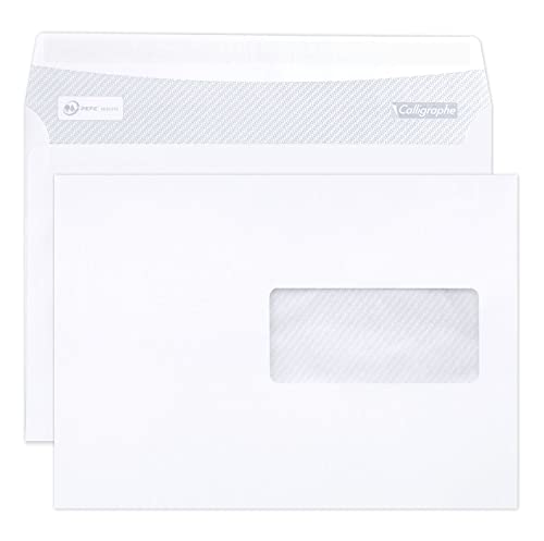 Clairefontaine 699C - Karton mit 500 Umschlägen Calligraphe C5-162x229mm, selbstklebend, 80g, mit Sichtfenster 45x100 (62/20), Weiß, 1 Karton von Calligraphe