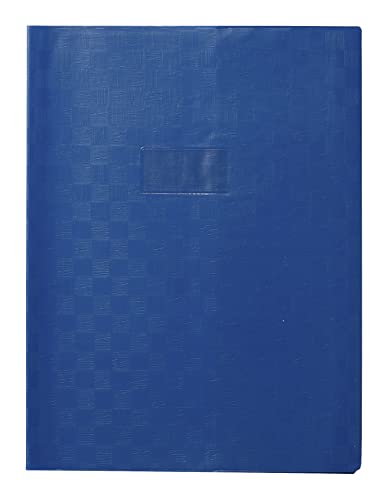 Clairefontaine 71302C - Heftumschlag / Heftschoner / Hefthülle Calligraphe mit Feinkörnung, DIN A4+ 24x32 cm, Etikettenhalter, Lesezeichen, aus PVC blickdicht und strapazierfähig, Blau, 1 Stück von Calligraphe