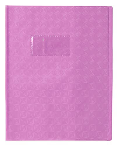 Clairefontaine 72016C - Heftumschlag / Heftschoner / Hefthülle Calligraphe mit Feinkörnung Diamantmotiven, 17x22 cm, Etikettenhalter, aus PVC blickdicht und strapazierfähig, Violett, 1 Stück von Calligraphe