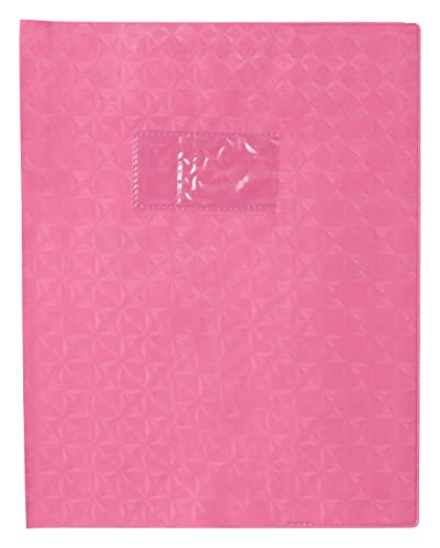 Clairefontaine 72019C - Heftumschlag / Heftschoner / Hefthülle Calligraphe mit Feinkörnung Diamantmotiven, 17x22 cm, Etikettenhalter, aus PVC blickdicht und strapazierfähig, Rosa, 1 Stück von Calligraphe