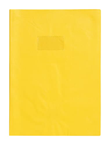 Clairefontaine 72204C - Heftumschlag / Heftschoner / Hefthülle Calligraphe mit Feinkörnung und Lederoptik, DIN A4 21x29,7 cm, Etikettenhalter, aus PVC blickdicht und strapazierfähig, Gelb, 1 Stück von Calligraphe