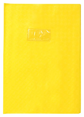 Clairefontaine 72214C - Heftumschlag / Heftschoner / Hefthülle Calligraphe mit Feinkörnung und Diamantmotiven, DIN A4 21x29,7 cm, Etikettenhalter, aus PVC blickdicht und strapazierfähig, Gelb, 1 Stück von Calligraphe