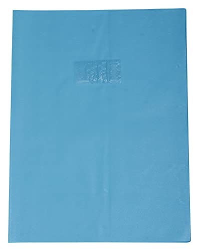 Clairefontaine 72410C - Heftumschlag / Heftschoner / Hefthülle Calligraphe mit Feinkörnung & Lederoptik DIN A4+ 24x32 cm, Etikettenhalter aus PVC blickdicht und strapazierfähig, Hellblau, 1 Stück von Calligraphe
