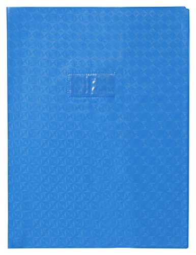 Clairefontaine 72412C - Heftumschlag / Heftschoner / Hefthülle Calligraphe mit Feinkörnung & Diamantmotiven DIN A4+ 24x32 cm, Etikettenhalter aus PVC blickdicht und strapazierfähig, Blau, 1 Stück von Calligraphe