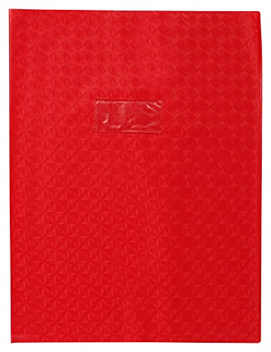 Clairefontaine 72413C - Heftumschlag / Heftschoner / Hefthülle Calligraphe mit Feinkörnung & Diamantmotiven DIN A4+ 24x32 cm, Etikettenhalter aus PVC blickdicht und strapazierfähig, Rot, 1 Stück von Calligraphe