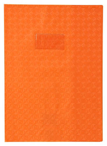 Clairefontaine 72418C - Heftumschlag / Heftschoner / Hefthülle Calligraphe mit Feinkörnung & Diamantmotiven DIN A4+ 24x32 cm, Etikettenhalter aus PVC blickdicht und strapazierfähig, Orange, 1 Stück von Calligraphe
