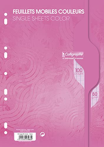 Clairefontaine 7963C - Packung mit 50 Ringbucheinlagen Calligraphe DIN A4 21x29,7 cm, 80g, französische Lineatur, Rosa, 1 Pack von Calligraphe