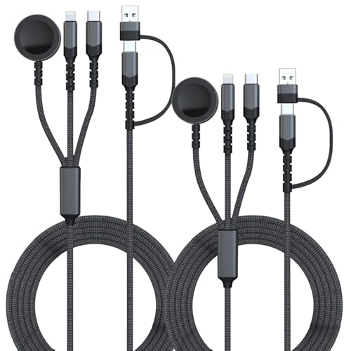 Callstel iPhone Ladekabel USB-C: 2er-Set 6in1-Octopus-Ladekabel für Apple Watch & iPhone, 60 W, 200 cm (Multiladekabel für Apple-Nutzer, USB Kabel, Tablet Halter) von Callstel