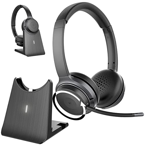 Callstel Headset PC: Profi-Stereo-Headset mit Bluetooth 5, 18-Std.-Akku & 2in1-Ladestation (Kabelloses Headset, Headset schnurlos, Freisprecheinrichtung) von Callstel