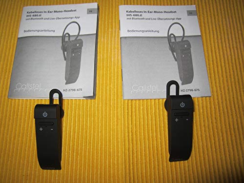 Callstel Sofortübersetzer: 2er-Set 2in1-Live-Übersetzer & In-Ear-Mono-Headset, Bluetooth, App (Echtzeit-Übersetzer Kopfhörer, Sprachübersetzer-Kopfhörer, Freisprecheinrichtung) von Callstel