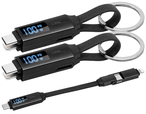 Callstel Kurze Lightning-Kabel: 2er-Set 3in1-Daten- & Schnellladekabel, 100Watt,PD,OTG,USB C,Lightning (USB C Schnellladekabel 100w, Mini Lightning-Kabel) von Callstel