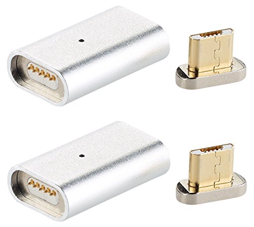 Callstel Magnetstecker Handy: Magnetischer Micro-USB-Adapter für Lade- & Datenkabel, Silber, 2er-Set (Handy Magnet Ladekabel, Magnetisches USB Ladekabel, Magnetverbindungen) von Callstel