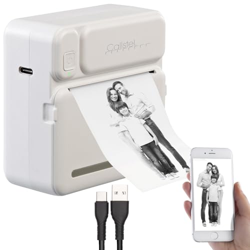 Callstel Fotodrucker: Mobiler Akku-Mini-Foto-/Etiketten-Thermodrucker, App, 200 DPI, BT 5.1 (Handy Drucker, Labeldrucker, Sofortbildkamera) von Callstel