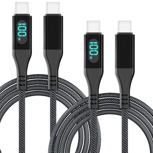 Callstel USB C Kabel: 2er-Set USB-C-Schnelllade-/Datenkabel mit LED-Display, PD 100 Watt, 2m (USBC Ladekabel, USB-C Ladekabel mit Anzeige, Adapter) von Callstel