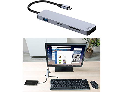 Callstel Technologie DeX Hub: USB-Hub DeX Smartphone-PC-Adapter, USB C PD, 3xUSB 3.0, HDMI, SD, 60W (Technologie DeX USB c Hub, Technologie DeX USB c Dock, Handy Ladestation) von Callstel