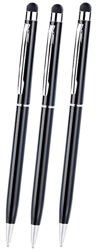 Callstel Touch Stift: 3er-Set 2in1-Kugelschreiber und Touchscreen-Stift, extra-dünn, schwarz (Kugelschreiber mit Gummispitze, Touch Pen Stifte, Kugelschreiberminen) von Callstel