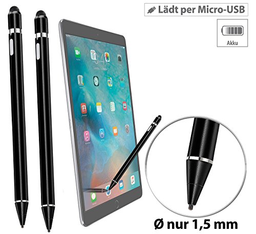 Callstel Touchpen Eingabestift: 2er-Set aktive Touchscreen-Eingabestifte mit Akku, auch kompatibel zu iPad Pro (Kapazitiver Eingabestift, Touchpen-Stifte) von Callstel