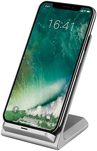 Callstel iPhone Ladegerät: Schnell-Ladestation für Qi-kompatible Smartphones, 5 V, 10 W, silbern (kabellos Laden, Handy Aufladen, Handyhalter) von Callstel