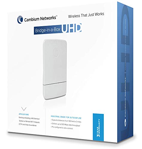 Cambium Networks Bridge-in-a-Box UHD | Plug-n-Play Outdoor Wireless Ethernet Bridge | vorgekoppelte Point-to-Point Link | 1 Meile Wireless Range | 802.11ac | bis zu 600 Mbps Durchsatz (C058900B701A) von Cambium Networks