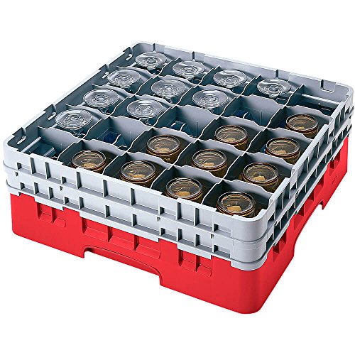 Cambro 25S800 Camracks Polypropylen Körbe für Stiel und Bechergläser mit 25 Fächern, 1/1 Grösse, Rot, 8.7cm Durchmesser, 21.5cm Maximale Höhe, 2 Stück von Cambro