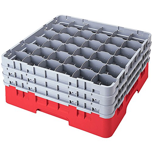 Cambro 36S1214 Camracks Polypropylen Rack für 7.3cm Durchmesser Stiel und Bechergläser, Rot, 1/1 Grösse, 36 Fächer, 32cm Höhe, 2 Stück von Cambro