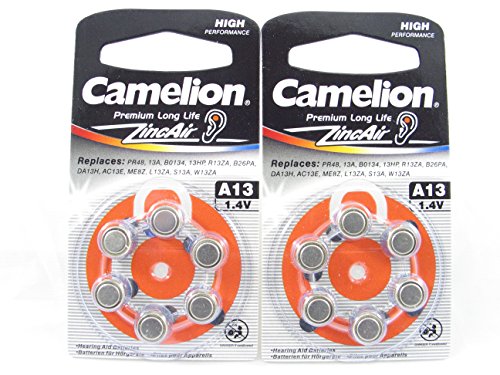 12 Camelion A13 / PR48 / 13A Knopfzelle Zink-Luft für Hörgeräte, 2 x 6-er Pack, Lange Haltbarkeit (Haltbarkeitsdatum markiert) von Camelion