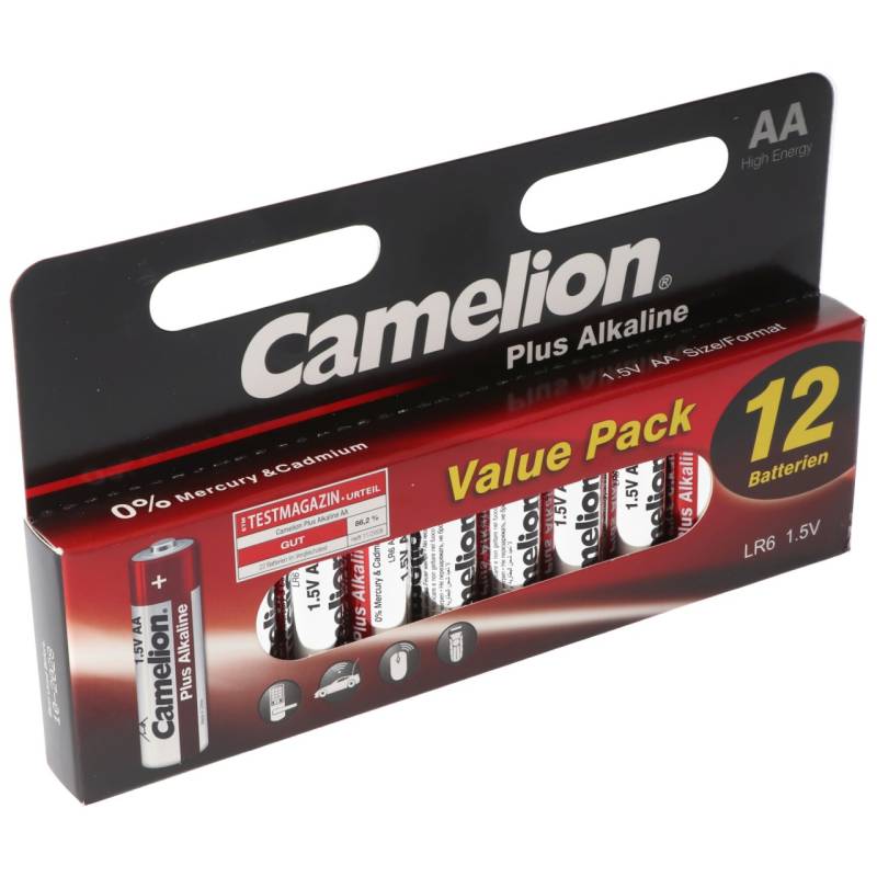 24 Stück Plus Alkaline LR6 AA Mignon Batterie 1,5 Volt max. 2700mAh bis 0,8V bei 25mA Dauerbelastung von Camelion
