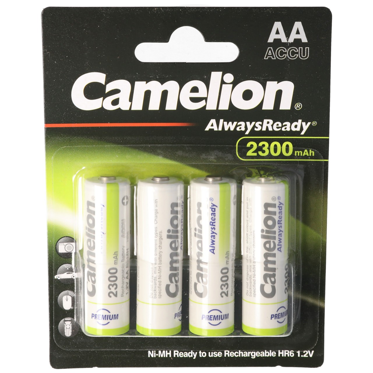 AA, Mignon LR6, HR6, NiMH Akku mit bis zu 2300mAh in 4er Blisterverpackung, Always Ready mit geringer Selbstentladung, Ready to Use Akku AA, Mignon LR6, HR6, NiMH Akku mit bis zu 2300mAh in 4er Blisterverpackung, Always Ready mit geringer Selbstentladung, Ready to Use Akku von Camelion