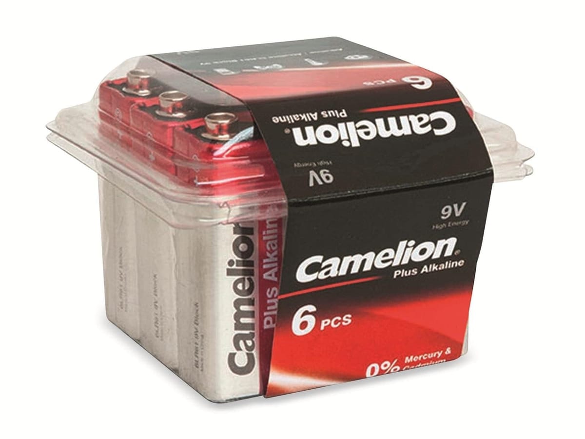CAMELION 9V-Blockbatterie, Plus Alkaline, 6 Stück von Camelion