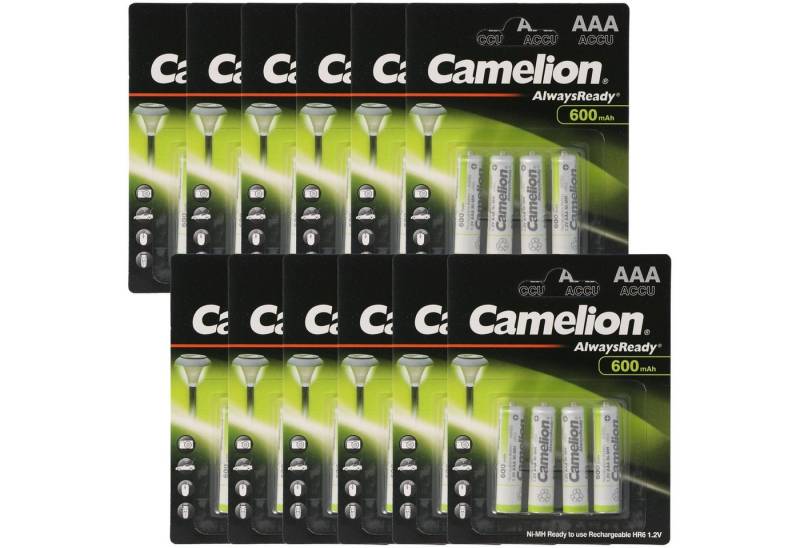 Camelion 12 Stück Vorteilspack AAA, Micro LR3, HR03, NiMH Akku mit 600mAh in 4 Akku 600 mAh (1,2 V) von Camelion