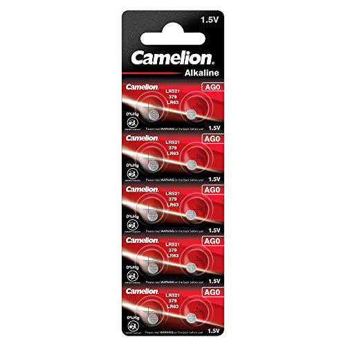Camelion 12051000 - Alkaline Knopfzellen-Batterie ohne Quecksilber AG0/LR63/LR521/379 mit 1,5 Volt, 10er Set, Kapazität 9 mAh von Camelion