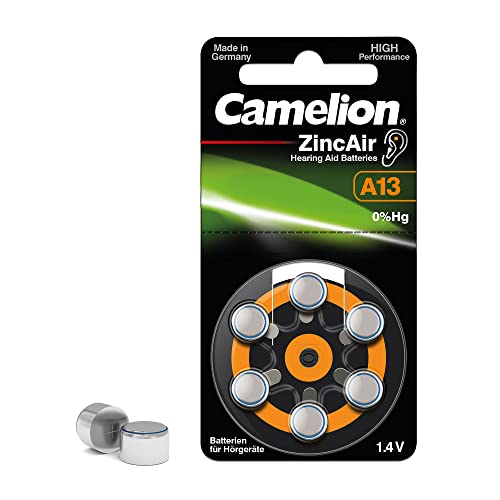 Camelion 15056013 - Zink Luft Knopfzellen-Batterie ohne Quecksilber A13/ZL 13 mit 1,4 Volt, 6er Set, Kapazität 280 mAh, für analoge oder digitale Hörgeräte von Camelion