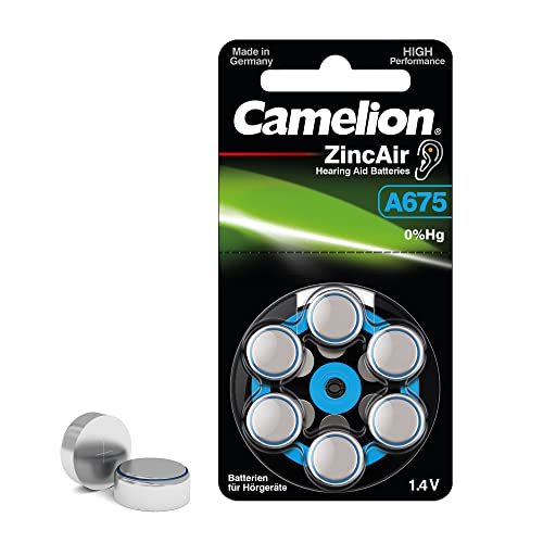 Camelion 15056675 Zink Luft Knopfzellen ohne Quecksilber A675/ZL 675/1,4 Volt, 6er-Pack von Camelion