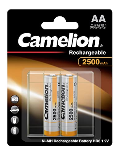 Camelion 17025206 - Ni-MH Rechargable Batterien AA / HR6, 2 Stück, Kapazität 2500 mAh, wiederaufladbar, leistungsstarke Einwegbatterien für elektronische Geräte zur optimalen Energieversorgung von Camelion