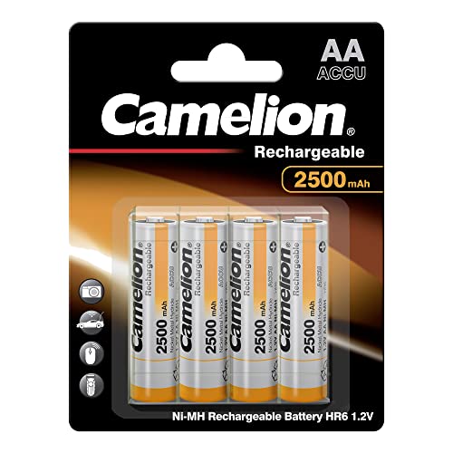 Camelion 17025406 - Ni-MH Rechargable Batterien AA / HR6, 4 Stück, Kapazität 2500 mAh, wiederaufladbar, leistungsstarke Einwegbatterien für elektronische Geräte zur optimalen Energieversorgung von Camelion