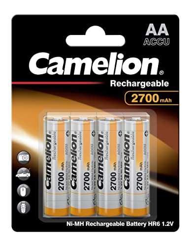 Camelion 17027406 - Ni-MH Rechargable Batterien AA / HR6, 4 Stück, Kapazität 2700 mAh, wiederaufladbar, leistungsstarke Einwegbatterien für elektronische Geräte zur optimalen Energieversorgung von Camelion