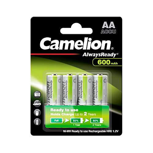 Camelion 17406406 - Always Ready Ni-MH Batterien AA / HR6, 4 Stück, Kapazität 600 mAh, wiederaufladbar, leistungsstarke Einwegbatterien für elektronische Geräte zur optimalen Energieversorgung von Camelion