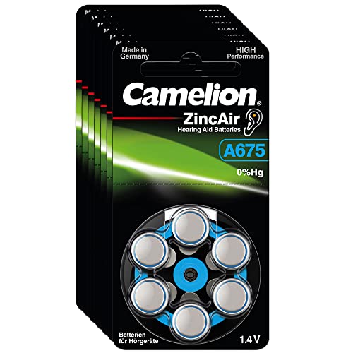 Camelion Hörgerätebatterie 60 Stück (10 Blister) Typ 675 Zinc Air PR44 Batterie für Hörgerät, Hörverstärker, Hörhilfe (A 675 Blau) von Camelion
