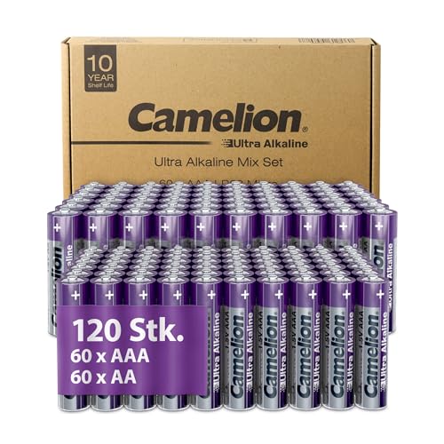 Camelion Ultra Alkaline Batterien AA – AAA Batterien 120 Stück, Batterien 10 Jahre Haltbarkeit, Umweltfreundlich, Batterie AA, Batterie Digitalkameras, Weihnachtsbeleuchtung (60x AA / 60x AAA) von Camelion