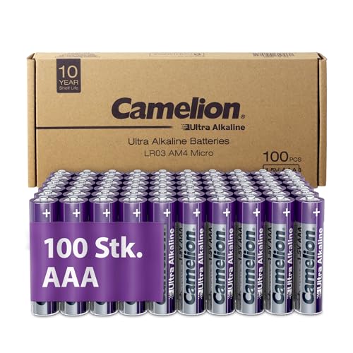 Camelion Ultra Alkaline Batterien AAA – AAA Batterien 100 Stück, Batterien 10 Jahre Haltbarkeit, Umweltfreundlich, Batterie AAA, Batterie Digitalkameras, Weihnachtsbeleuchtung (100x AAA) von Camelion