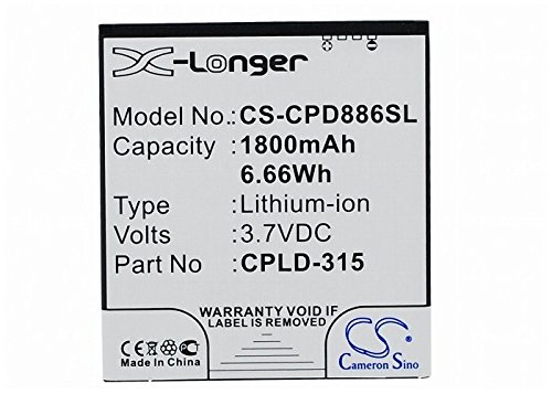 CS-CPD886SL Akkus 1800mAh Kompatibel mit [Vodafone] 888N, 889N, 890N, Smart 4, Smart 4 Turbo, 4G Ersetzt CPLD-315 von Cameron Sino