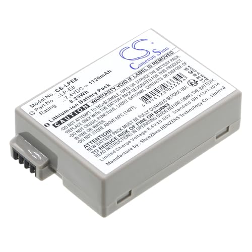 CS-LPE8 Akkus 1120mAh Kompatibel mit [Canon] EF-S, EOS 550D, EOS 600D, 650D, 700D, Kiss X4, Kiss X5, X6i, Rebel T2i, Rebel T3i, T4i, T5i, T2i Ersetzt LP-E8 von Cameron Sino