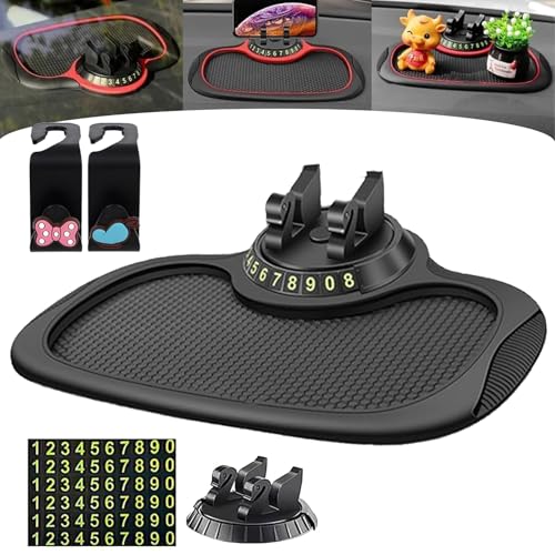 Camic Multifunctional Vehicle Mounted Anti Slip Mobile Phone Holder, Non Slip Dashboard Mat, Universal Phone Holder with Number Parking Plate, for Phones/Keys/Accessories (Black) von Camic